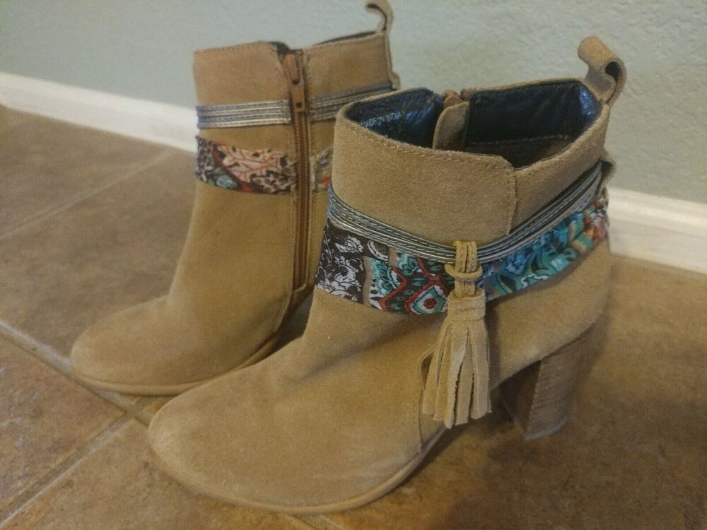 ✿ CALLISTO of California Floral Scarf Suede Leather Boots 7 M CUTE L@@K!
